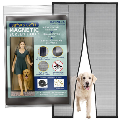 Katziela Magnetic Screen Door 38x83 – Pet &amp; Kid-Friendly Mesh with Extra Bottom Magnets – Heavy-Duty, Hands-Free Closure, Keeps Bugs Out &amp; Lets Fresh Air In