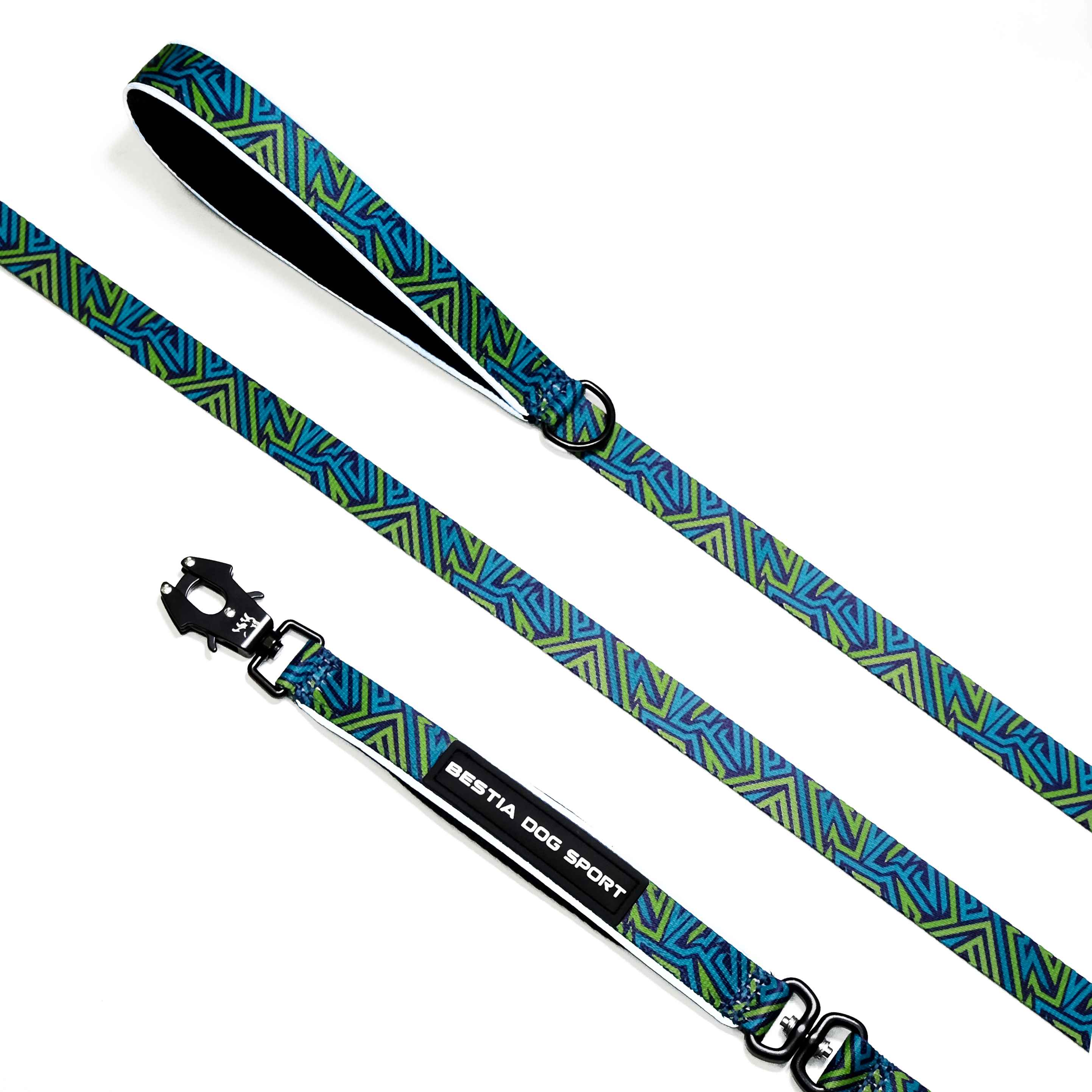 BESTIA DOG SPORT GripPro Leash Blue&amp;Green Print