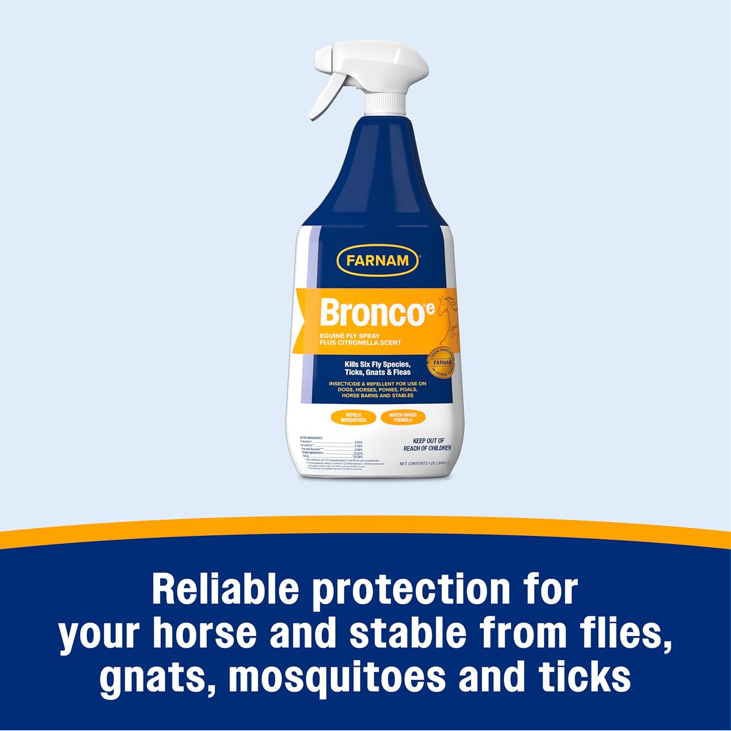 Farnam Bronco Equine Fly Spray Plus Citronella Repellent for Horses &amp; Dogs 32 oz.