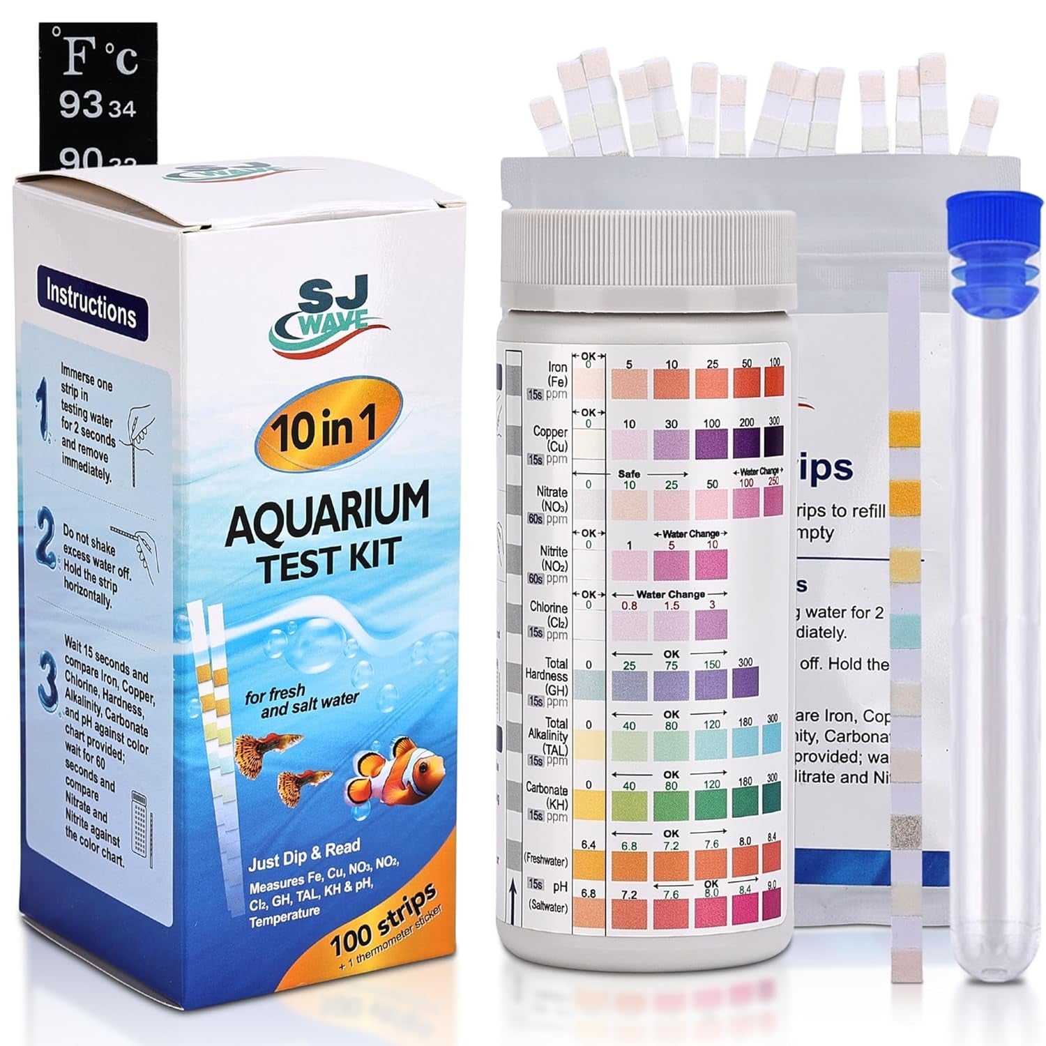 Aquarium Test Strips 11 in 1 Water Test Kit 950 Tests Ammonia pH Fish Tank