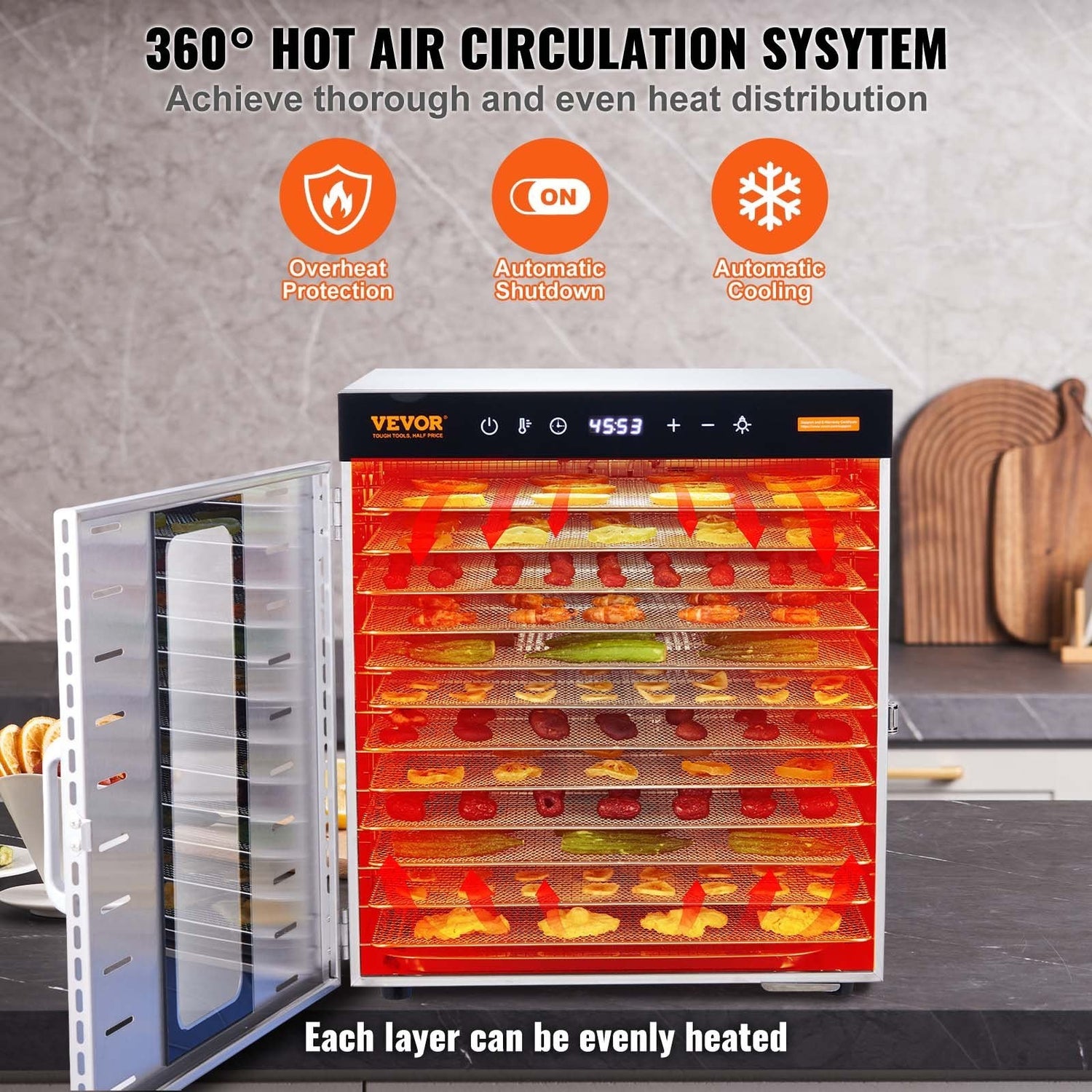 Food Dehydrator Machine, 10 Stainless Steel Trays, 1000W Electric Food Dryer with Digital Adjustable Timer &amp; Temperature for Jerky, Herb, Meat, Beef, Fruit, Dog Treats and Vegetables