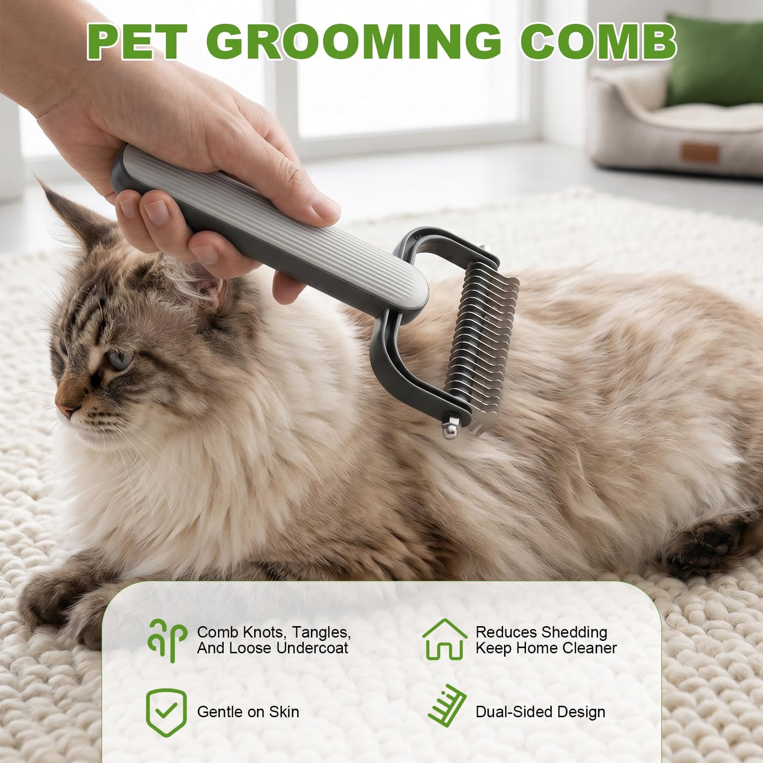 2026 New Double-Sided Dematting Comb For Dogs &amp; Cats, Pet Grooming Tool For Long Haired Thick Double Coat Pets, Undercoat Rake Deshedding Brush For Tangles Matted Shedding Fur