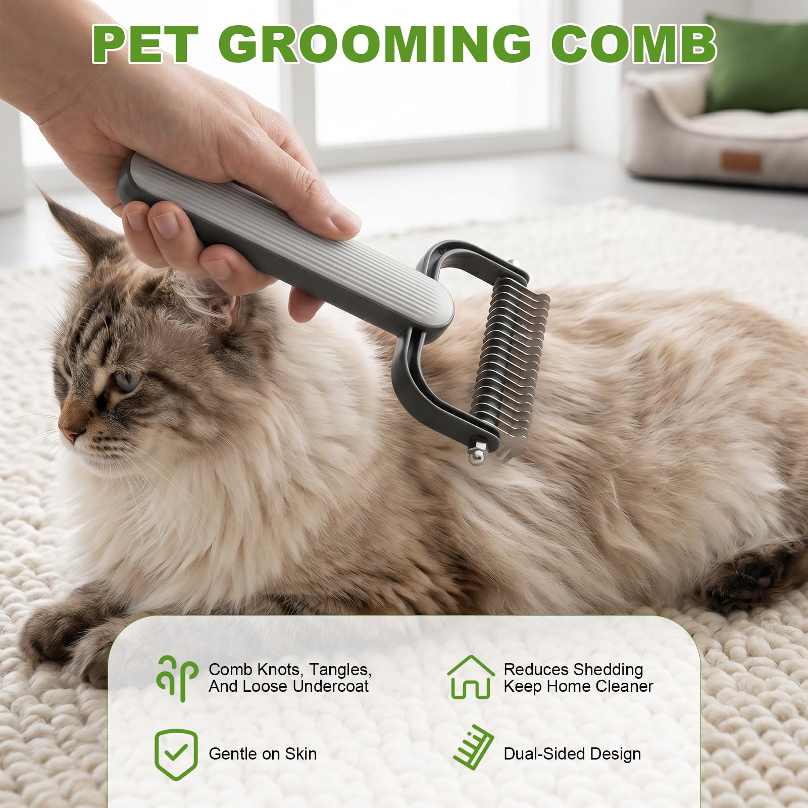 2026 New Double-Sided Dematting Comb For Dogs &amp; Cats, Pet Grooming Tool For Long Haired Thick Double Coat Pets, Undercoat Rake Deshedding Brush For Tangles Matted Shedding Fur