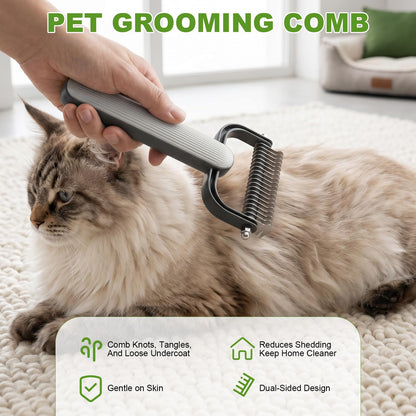 2026 New Double-Sided Dematting Comb For Dogs &amp; Cats, Pet Grooming Tool For Long Haired Thick Double Coat Pets, Undercoat Rake Deshedding Brush For Tangles Matted Shedding Fur