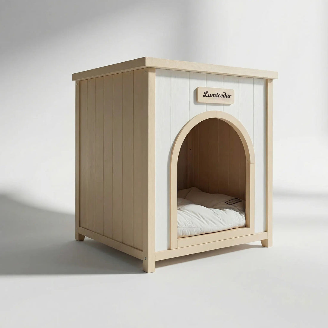 Indoor Dog House With Removable Cushion, Pet House For Cats &amp; Small Dogs - Cream White / Light Yellow