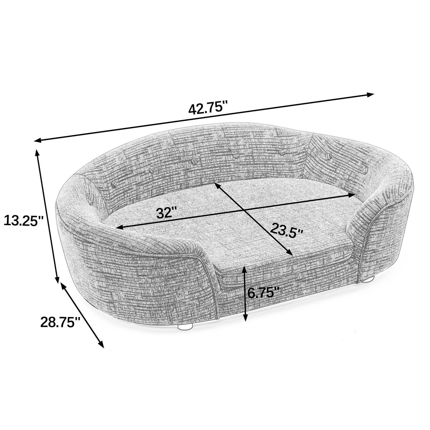 OVERSIZED Size Oval Semi-Enclosed Dog Sofa - Durable Linen Material, Button-Tufted Backrest, High-Center Low-Sides Support &amp; Plush Comfort-Beige