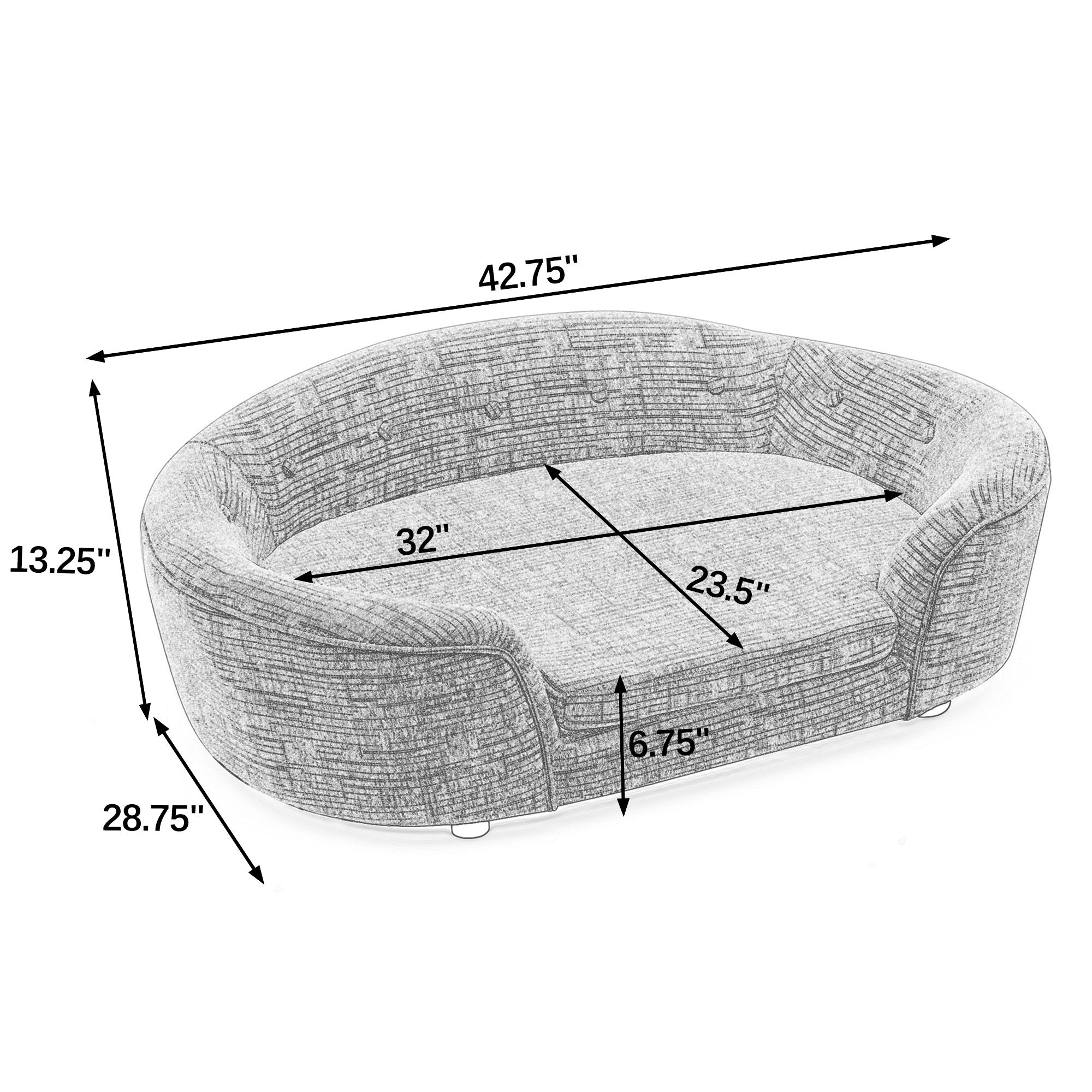OVERSIZED Size Oval Semi-Enclosed Dog Sofa - Durable Linen Material, Button-Tufted Backrest, High-Center Low-Sides Support &amp; Plush Comfort-Beige
