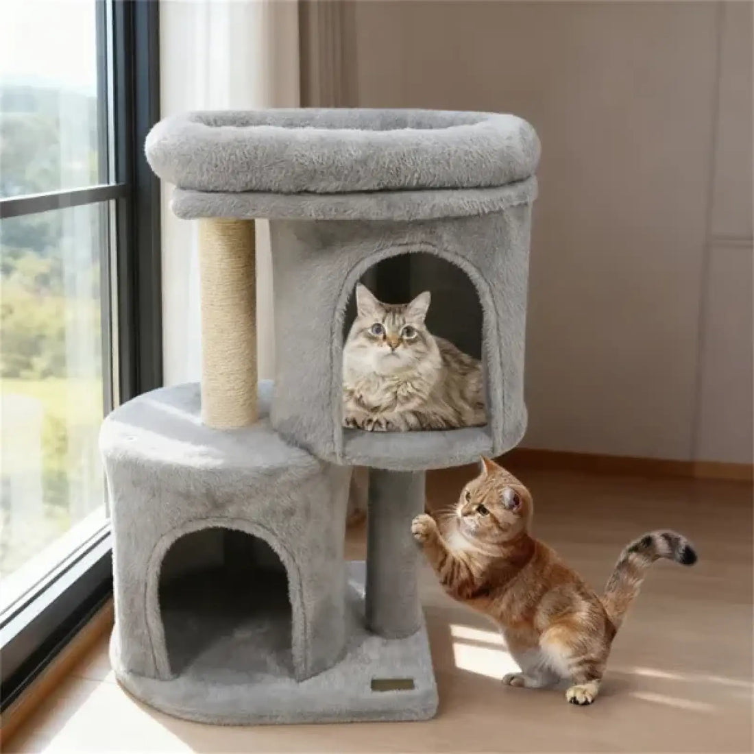 26 Inch Compact Cat Tree with Dual Condos and Sisal Posts