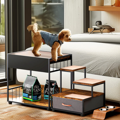 Pet Step Window Perch,Bunk Beds Window Perch for Dogs Bedside Lounge Elevated Dog Bed Multi-Level Platform with sponge Vintage