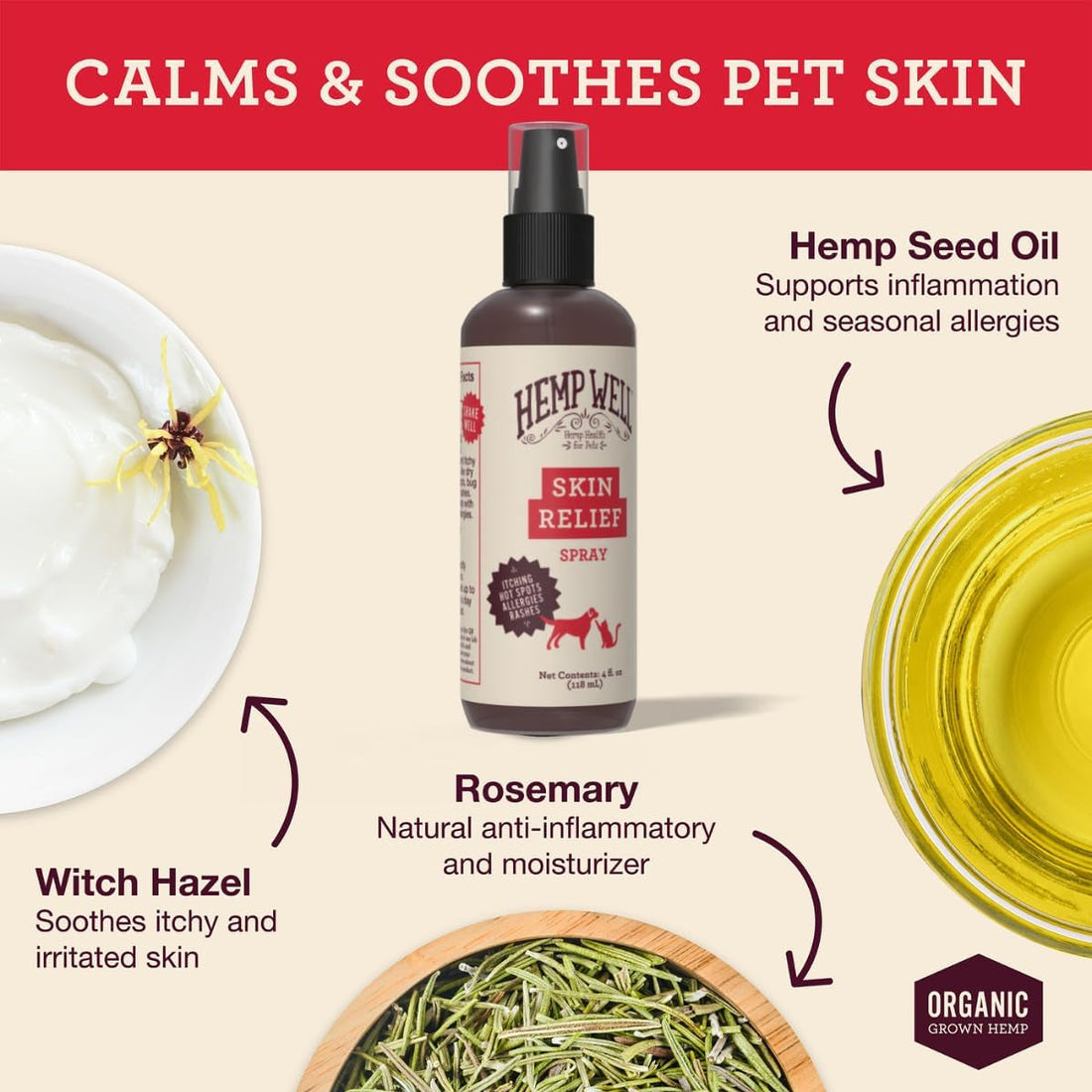Hemp Itch Relief Spray for Dogs &amp; Cats Skin Soothing Support