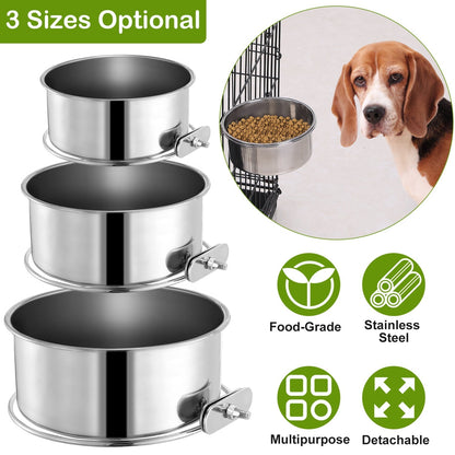 Stainless Steel Dog Bowl, Hanging Pet Food &amp; Water Bowl with Clamp Holder, Detachable Cage Feeding Bowl
