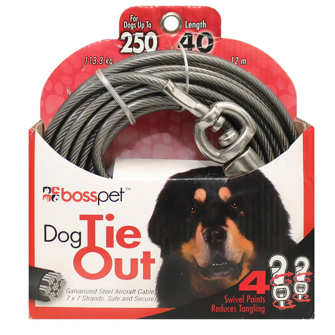 Boss Pet Super Beast XXL Dog Twin-Swivel Vinyl Coated Tie-Outs 40ft Up 250lbs