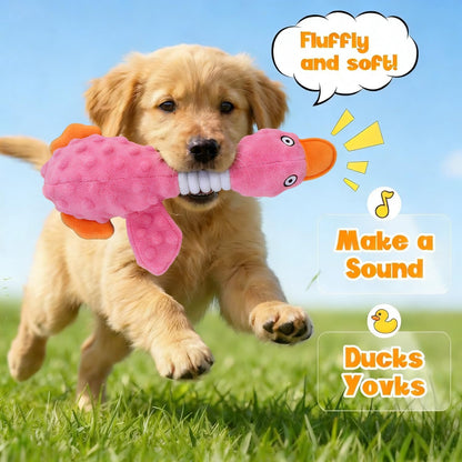 Squeaky Dog Toys For Aggressive Chewers, Durable Stuffed Animal Plush Dog Toy With Soft Fabric For Large, Medium &amp; Small Dogs, Interactive Puppy Chew Toy For Teething, Crinkle Duck Dog Toy - Pink