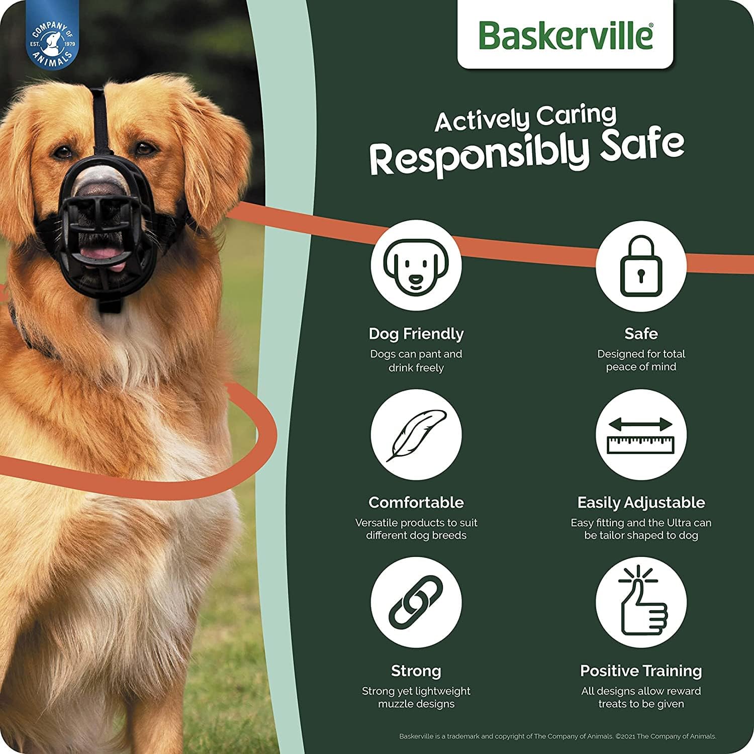 Baskerville Ultra Muzzle - Strong Thermo Plastic Rubber Humane Breathable Dog Training Muzzle Size 5
