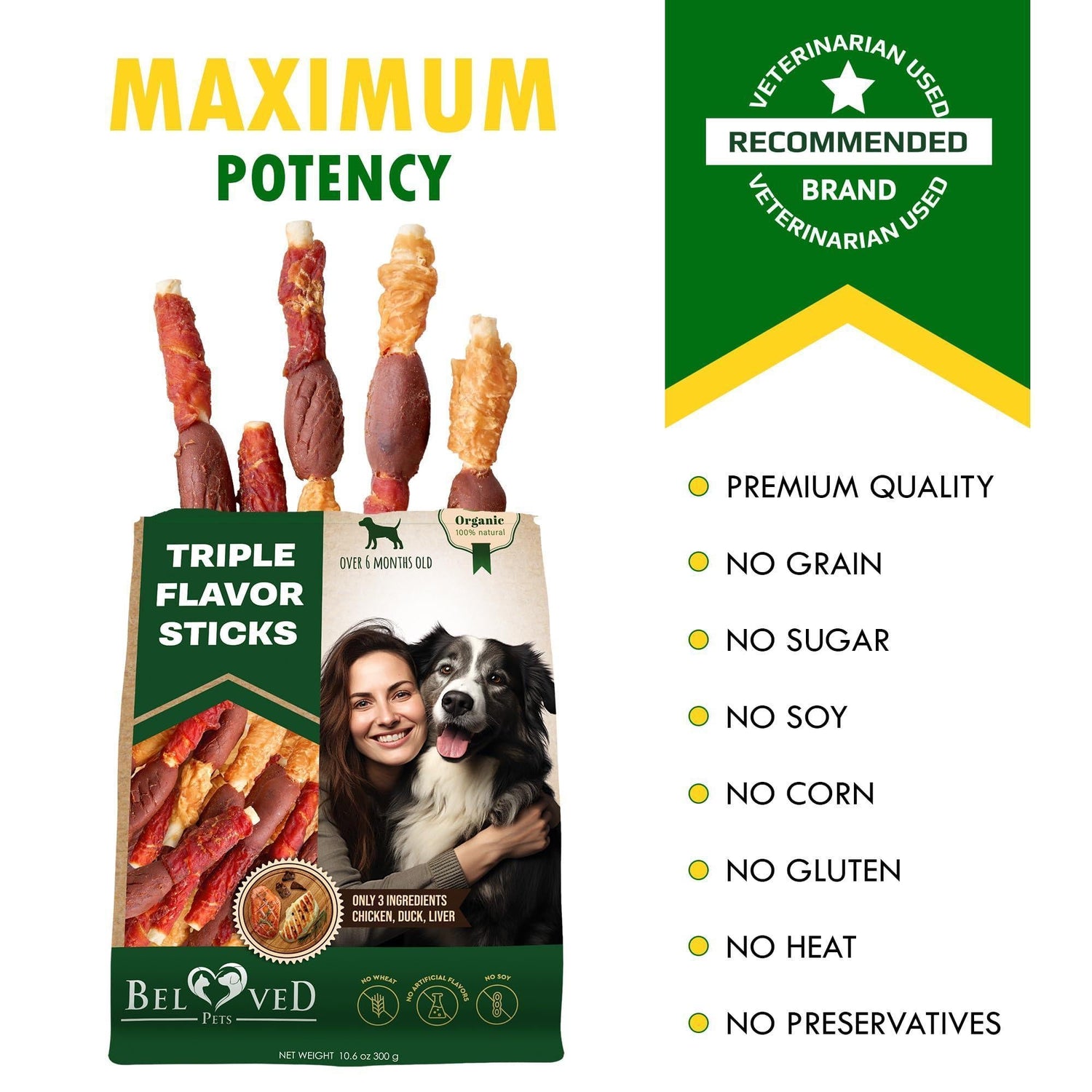 Rawhide Treats for Dogs Duck &amp; Chicken Grain-Free Chews Dental Support