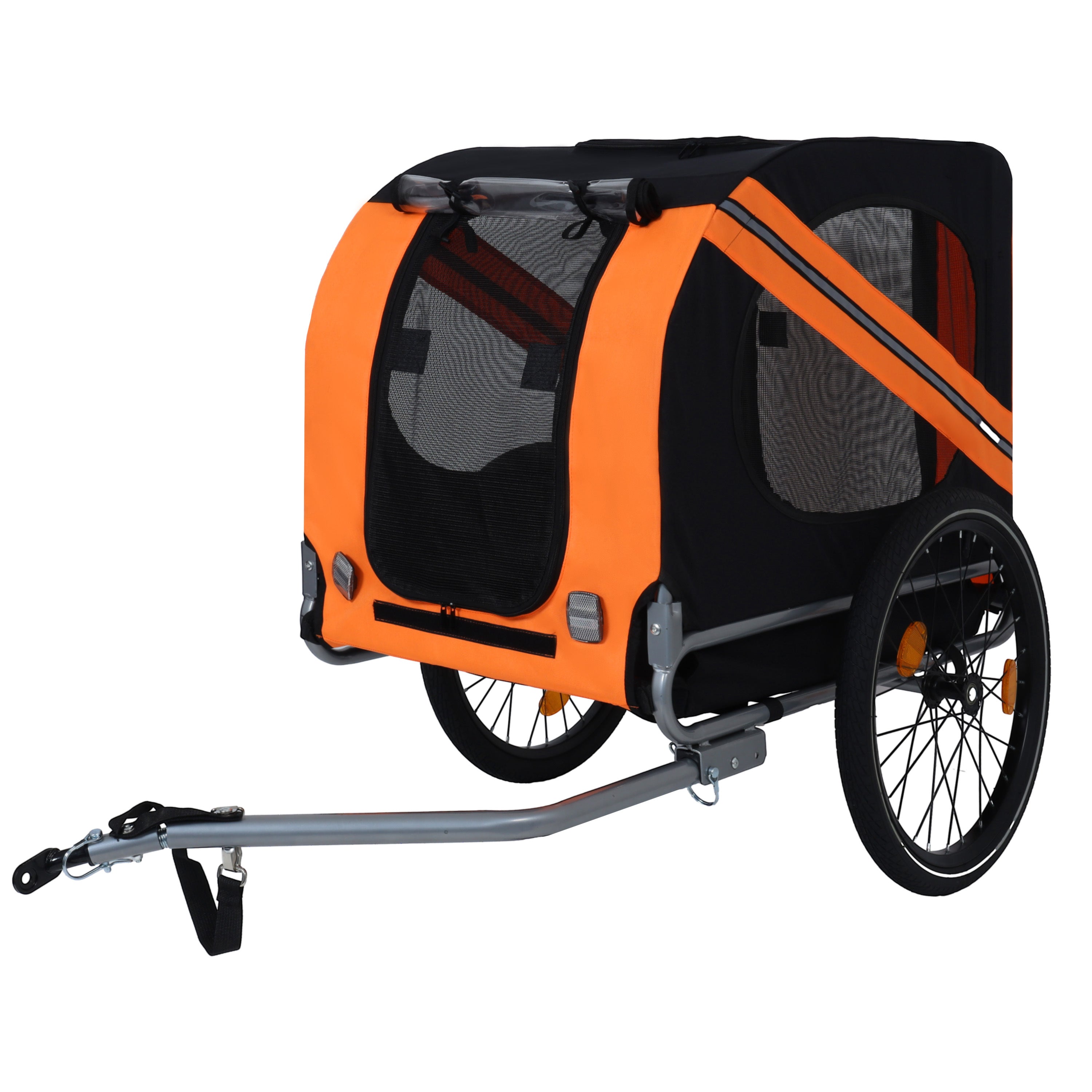 Large Folding Bike Trailer for Dogs – 66LB Capacity All-Terrain Pet Carrier, Durable Steel Frame for Cycling, Jogging, Camping &amp; Outdoor Adventures, Black-Orange