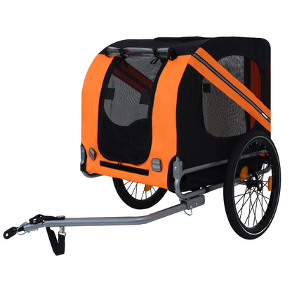 Large Folding Bike Trailer for Dogs – 66LB Capacity All-Terrain Pet Carrier, Durable Steel Frame for Cycling, Jogging, Camping &amp; Outdoor Adventures, Black-Orange