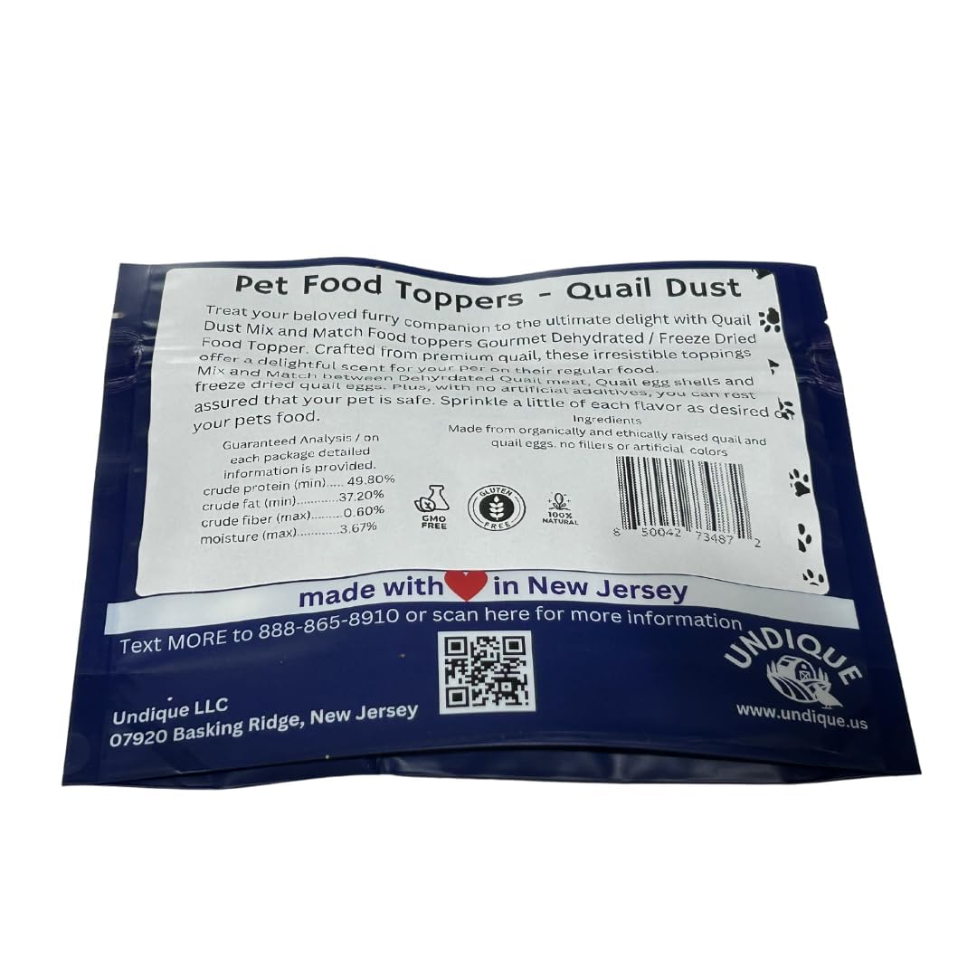 Quail Dust Dog Food Topper &amp; Cat Food Topper - Natural Pet Food Seasoning with Quail Eggshells &amp; Meat &amp; Egg, Rich in Protein, Calcium, Vitamins &amp; Minerals for Enhanced Digestion &amp; Bone Health