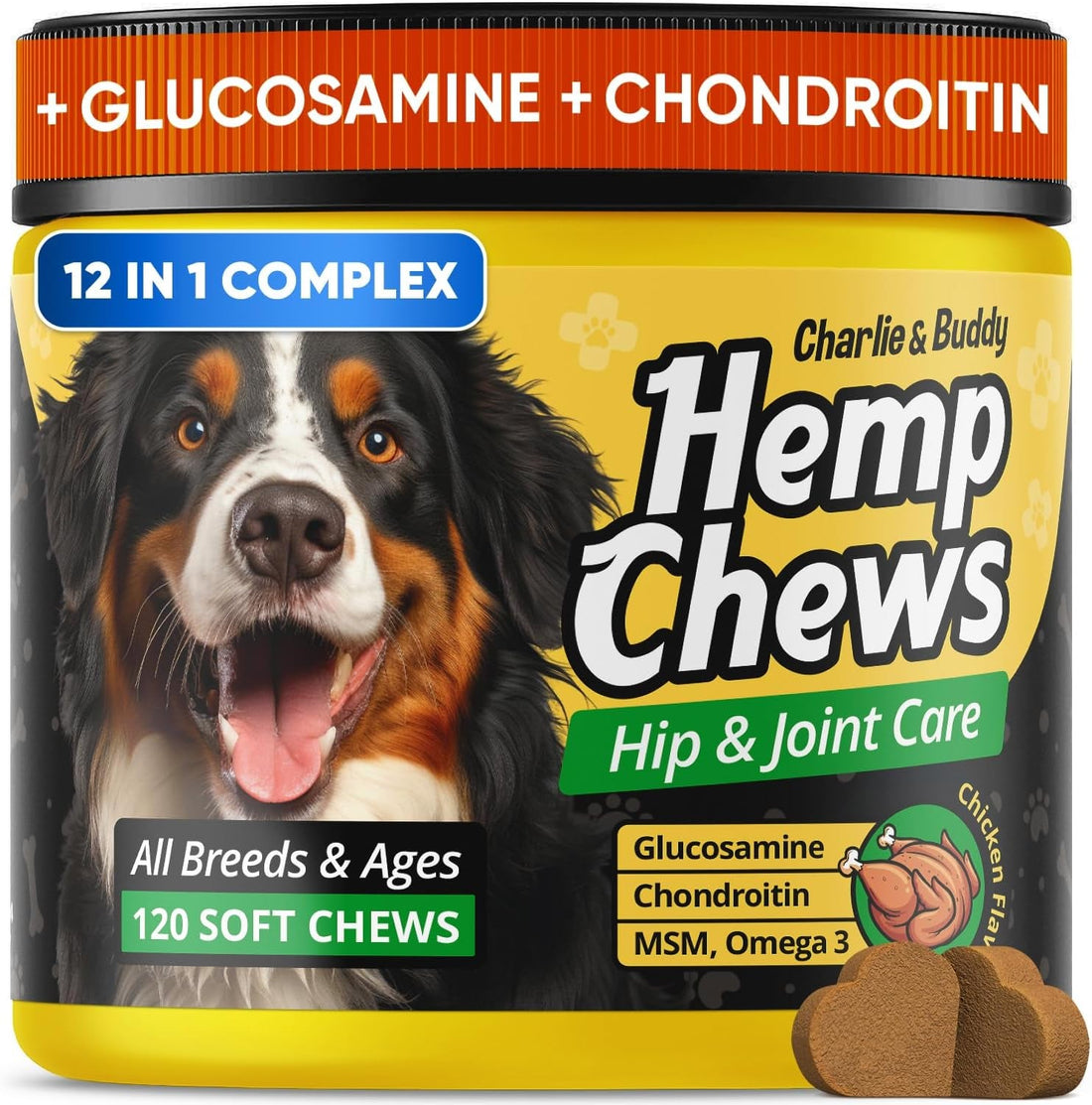Dog Joint Supplement Glucosamine Chondroitin MSM Omega 3 Chews 120Ct