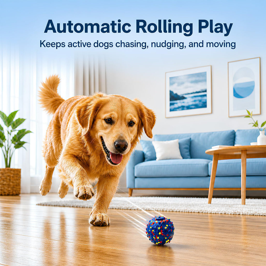 Smart Interactive Dog Toys For Large Dogs, 3.1 Inch Auto Lightweight Moving Dog Toy, Chew-Resistant E-TPU Interactive Dog Ball, IP54 Waterproof, USB-C Rechargeable, Indoor &amp; Outdoor