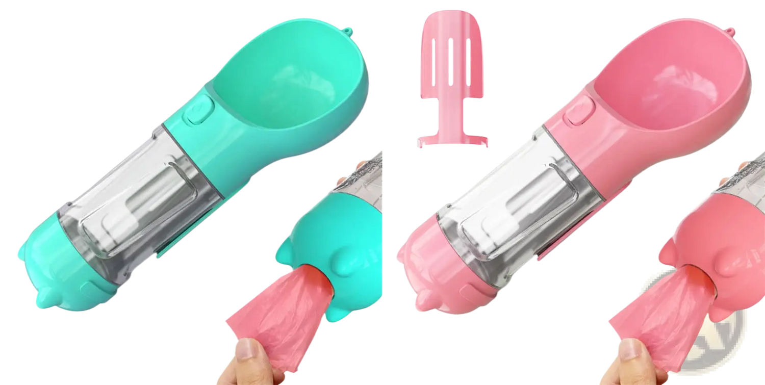 3-in-1 Portable Dog Water Bottle with Food and Bag Dispenser