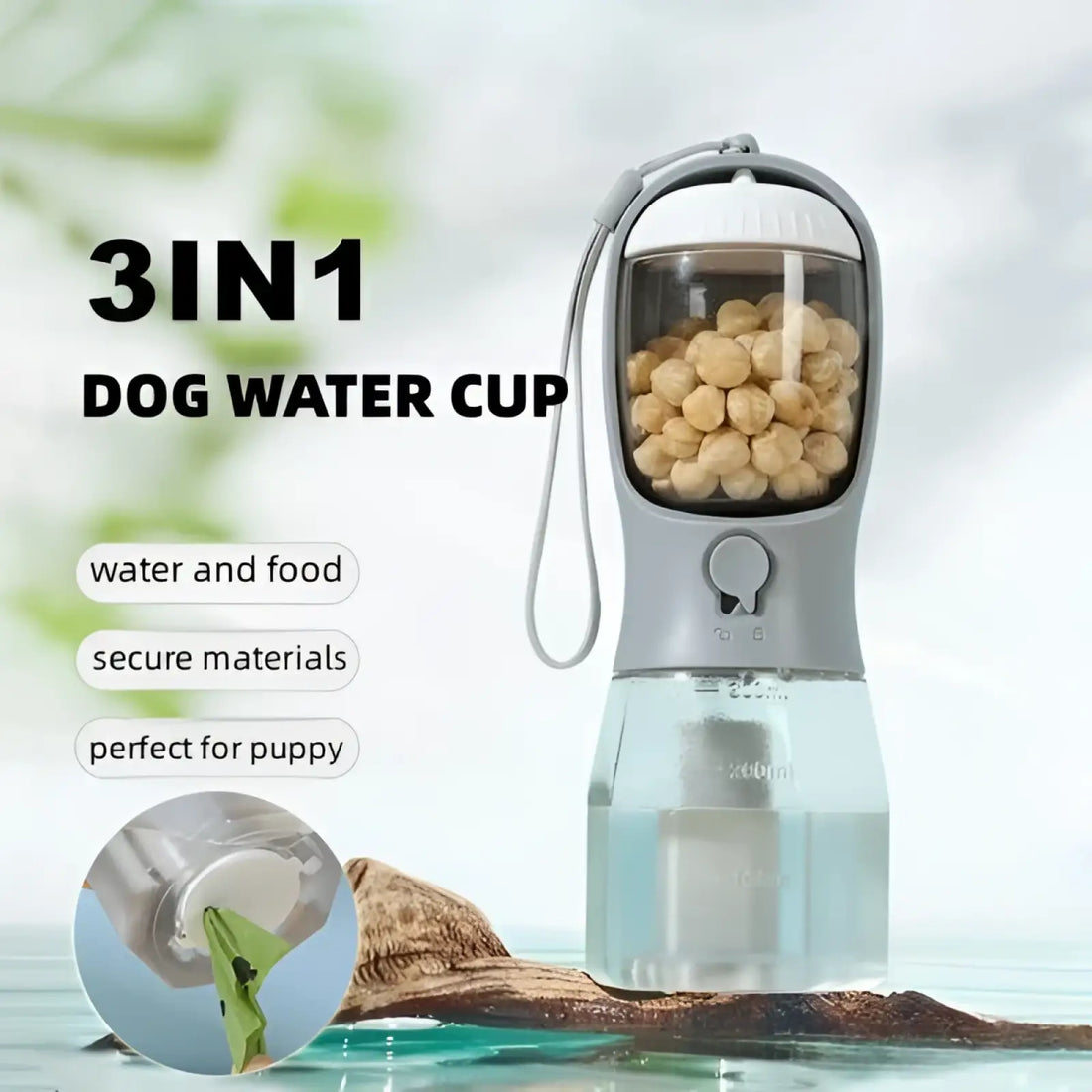 3-in-1 Portable Dog Water Bottle and Food Dispenser