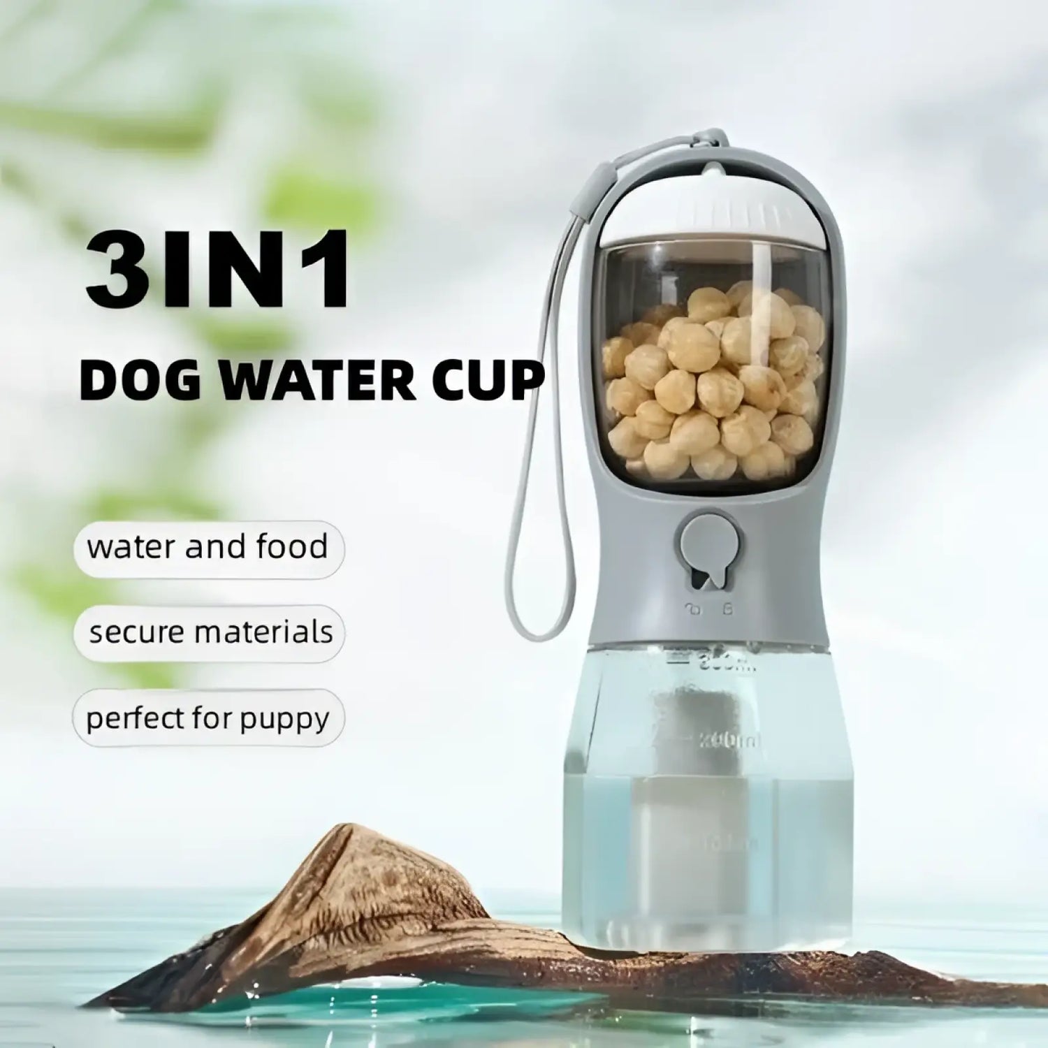 3-in-1 Portable Dog Water Bottle and Food Dispenser