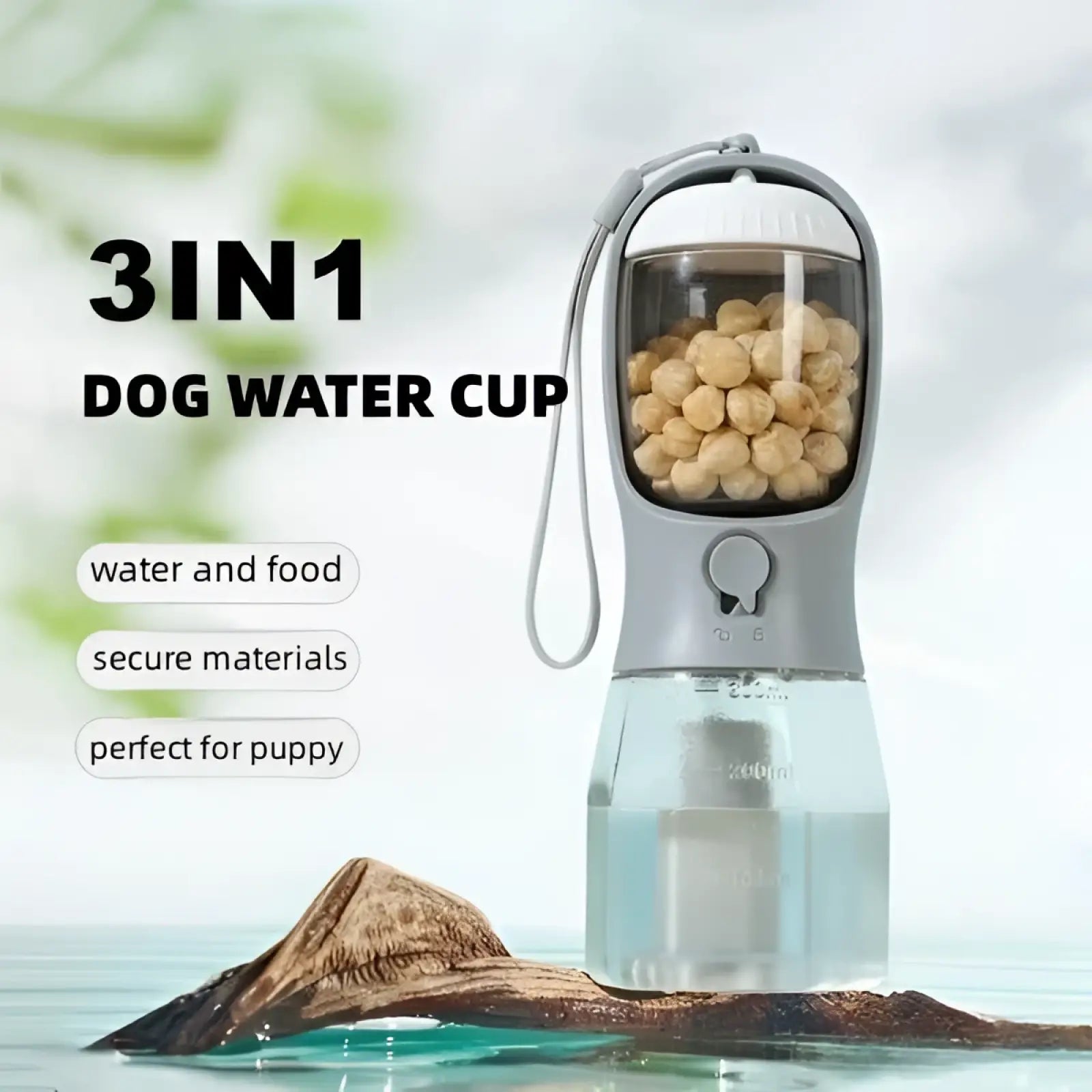 3-in-1 Portable Dog Water Bottle and Food Dispenser