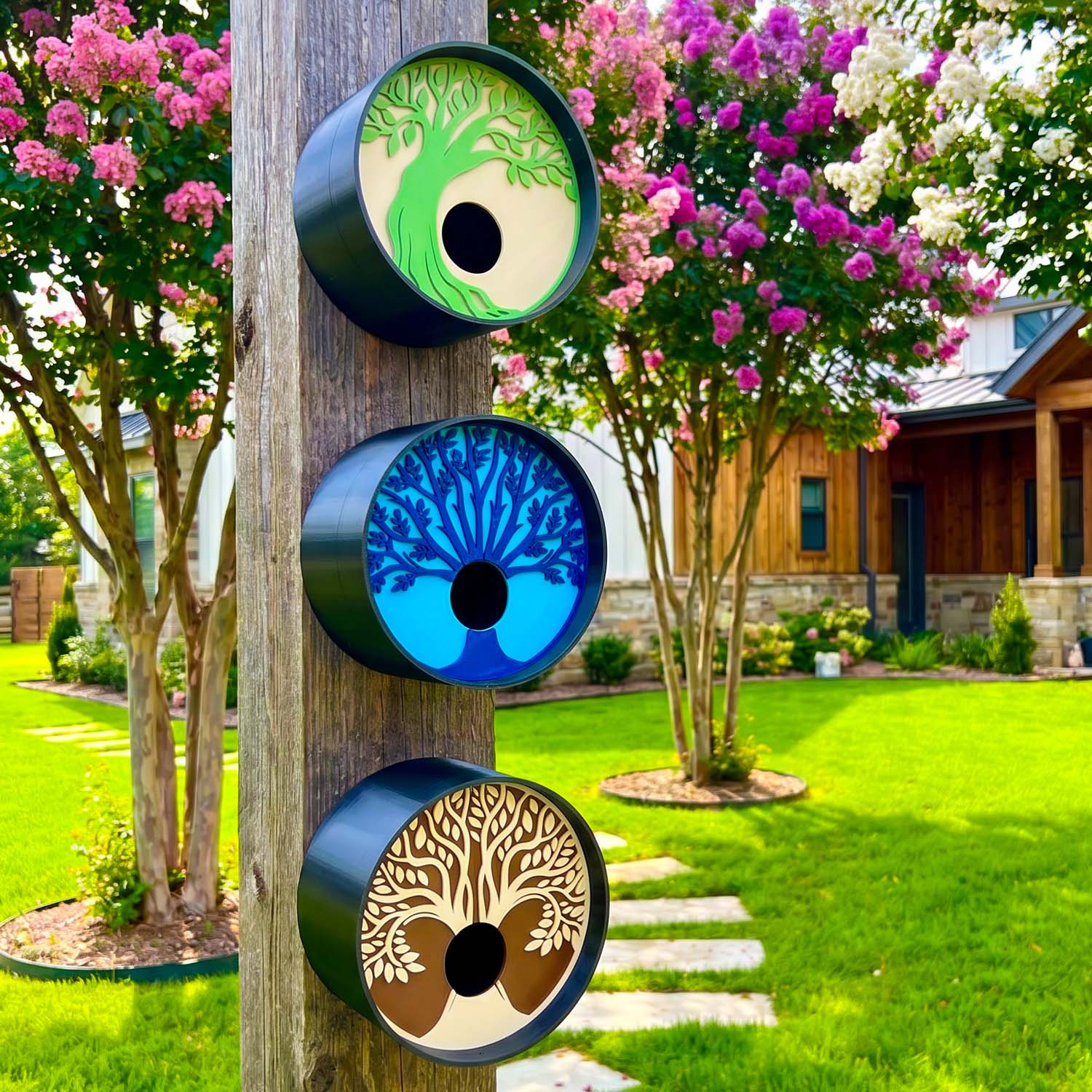 ADG42 Tranquil Tree Modern Round Birdhouses with Easy Maintenance Clean Out