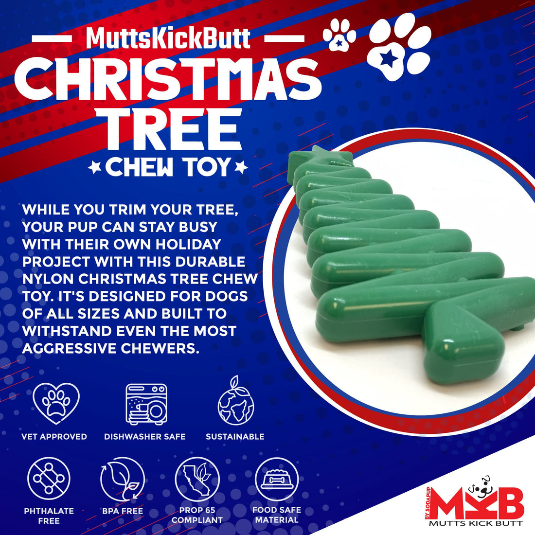 Christmas Tree Nylon Dog Chew Toy for Aggressive Chewers | USA Made &amp; FDA Compliant