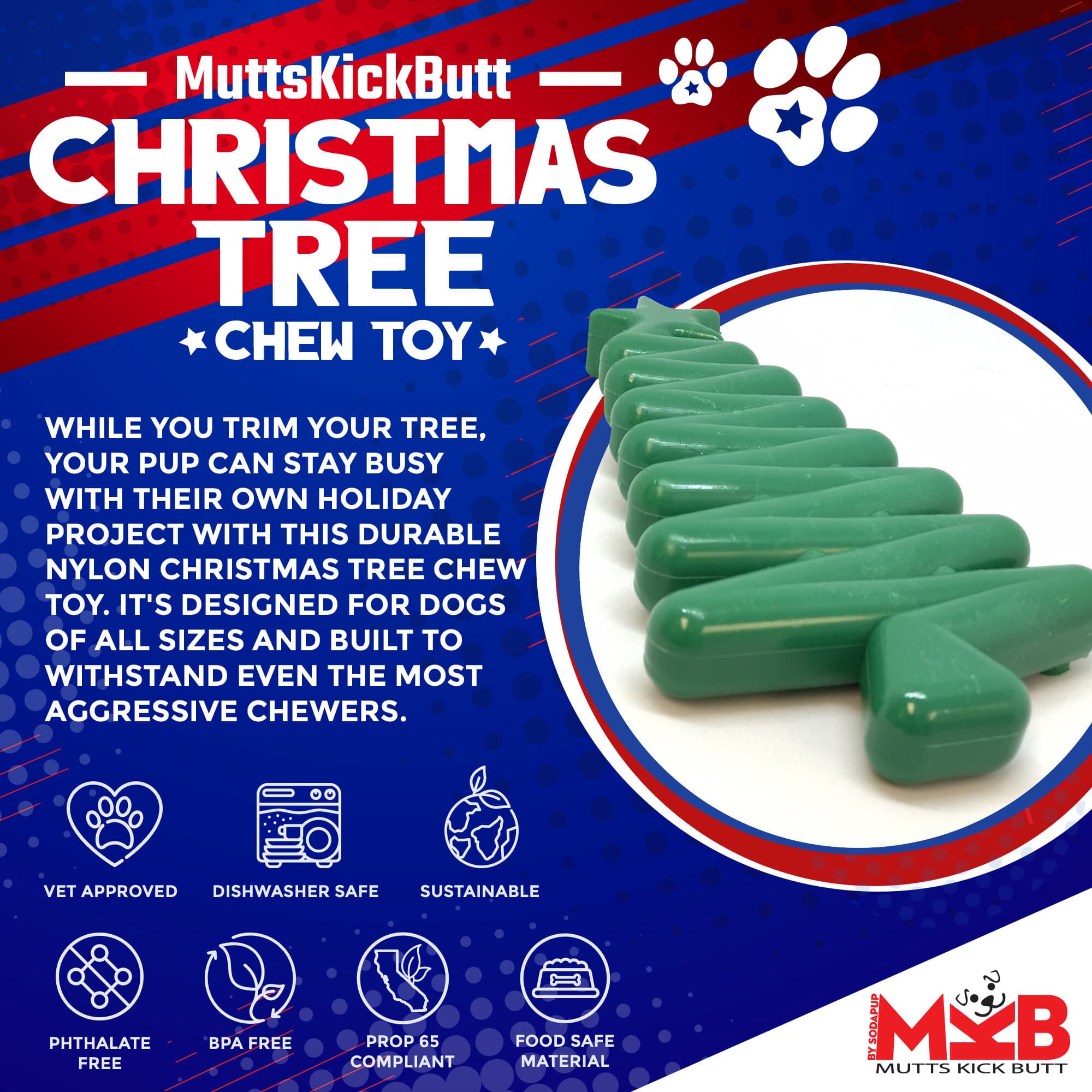 Christmas Tree Nylon Dog Chew Toy for Aggressive Chewers | USA Made &amp; FDA Compliant