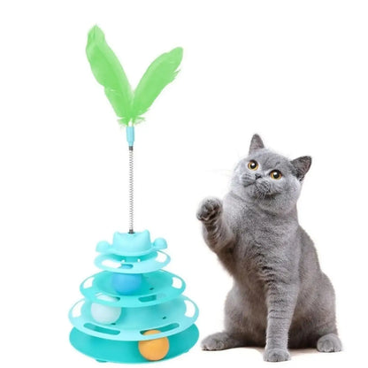 3 Level Cat Turntable Toy with Spring Feather
