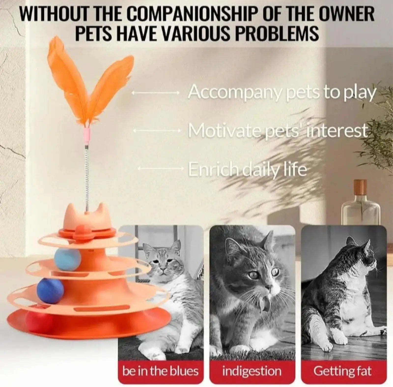 3 Level Cat Turntable Toy with Spring Feather