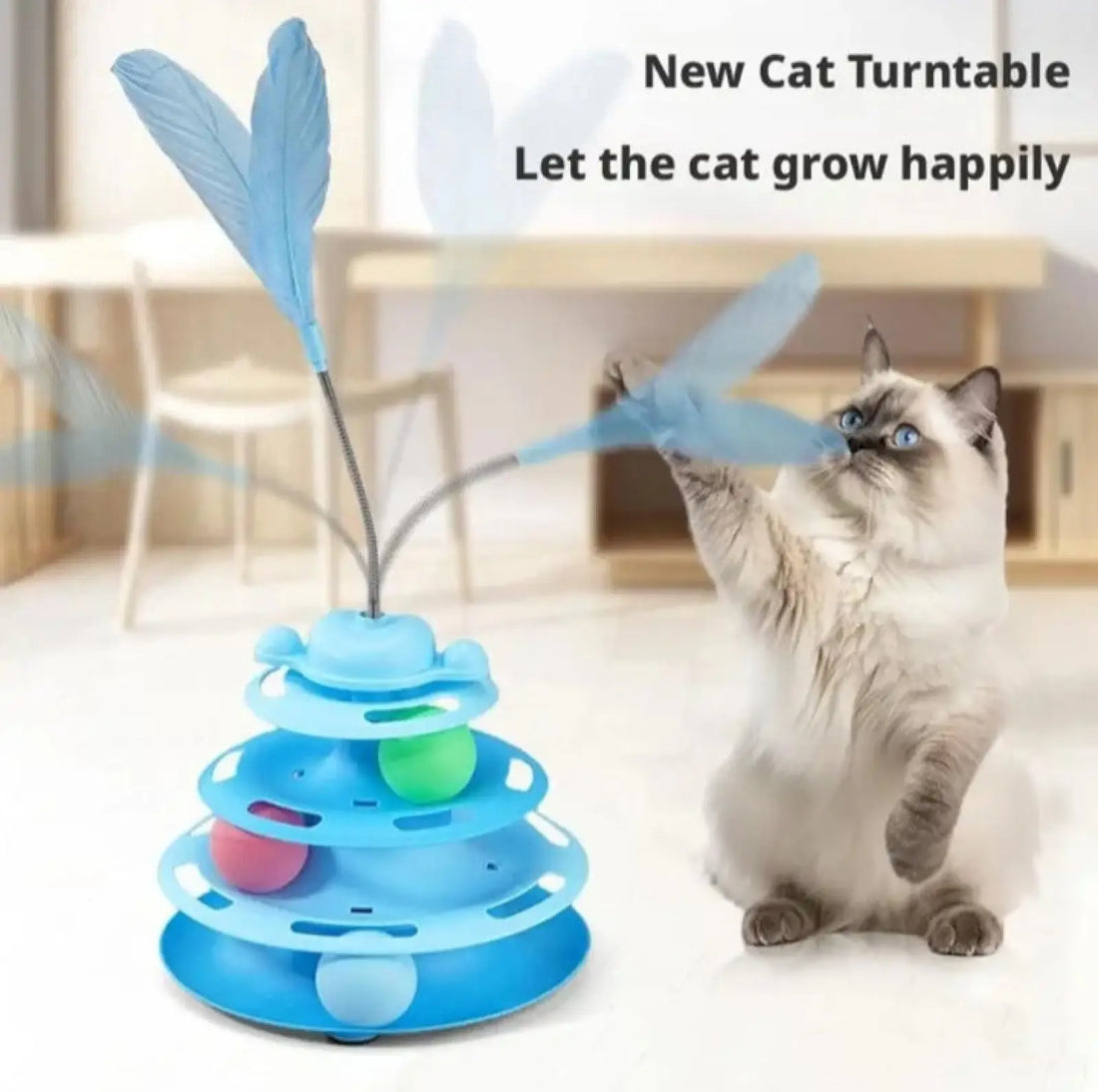3 Level Cat Turntable Toy with Spring Feather