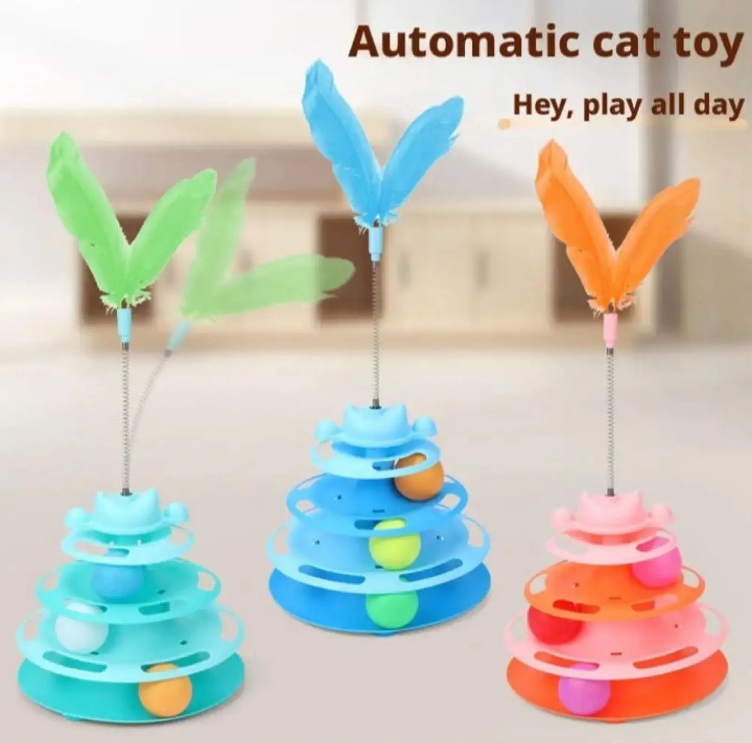 3 Level Cat Turntable Toy with Spring Feather