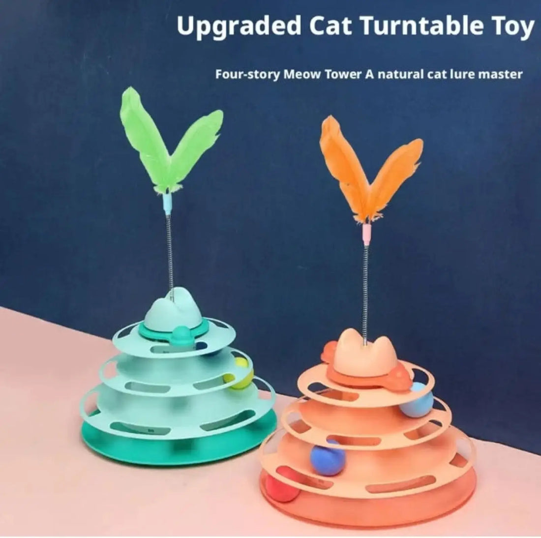 3 Level Cat Turntable Toy with Spring Feather
