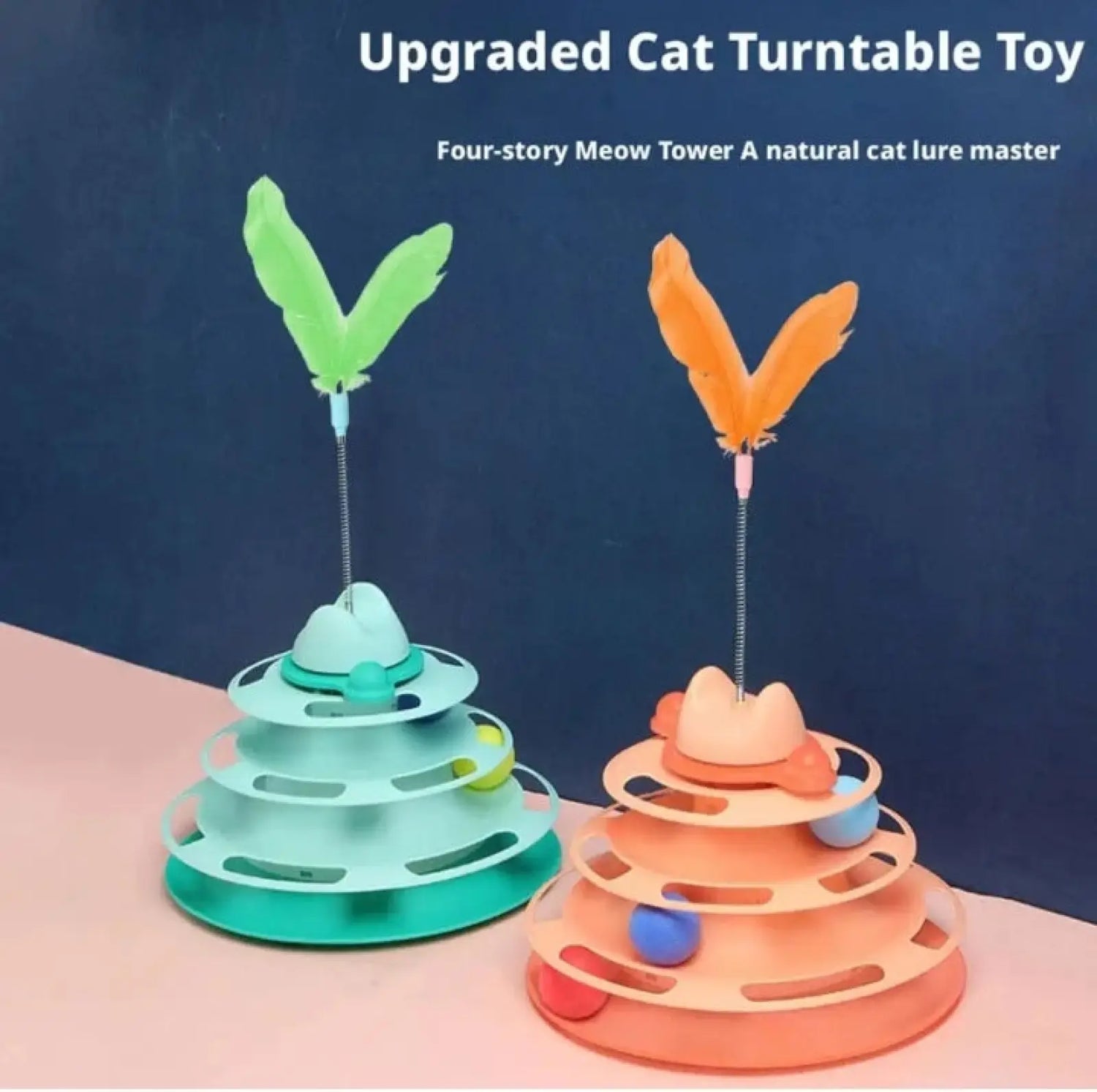 3 Level Cat Turntable Toy with Spring Feather