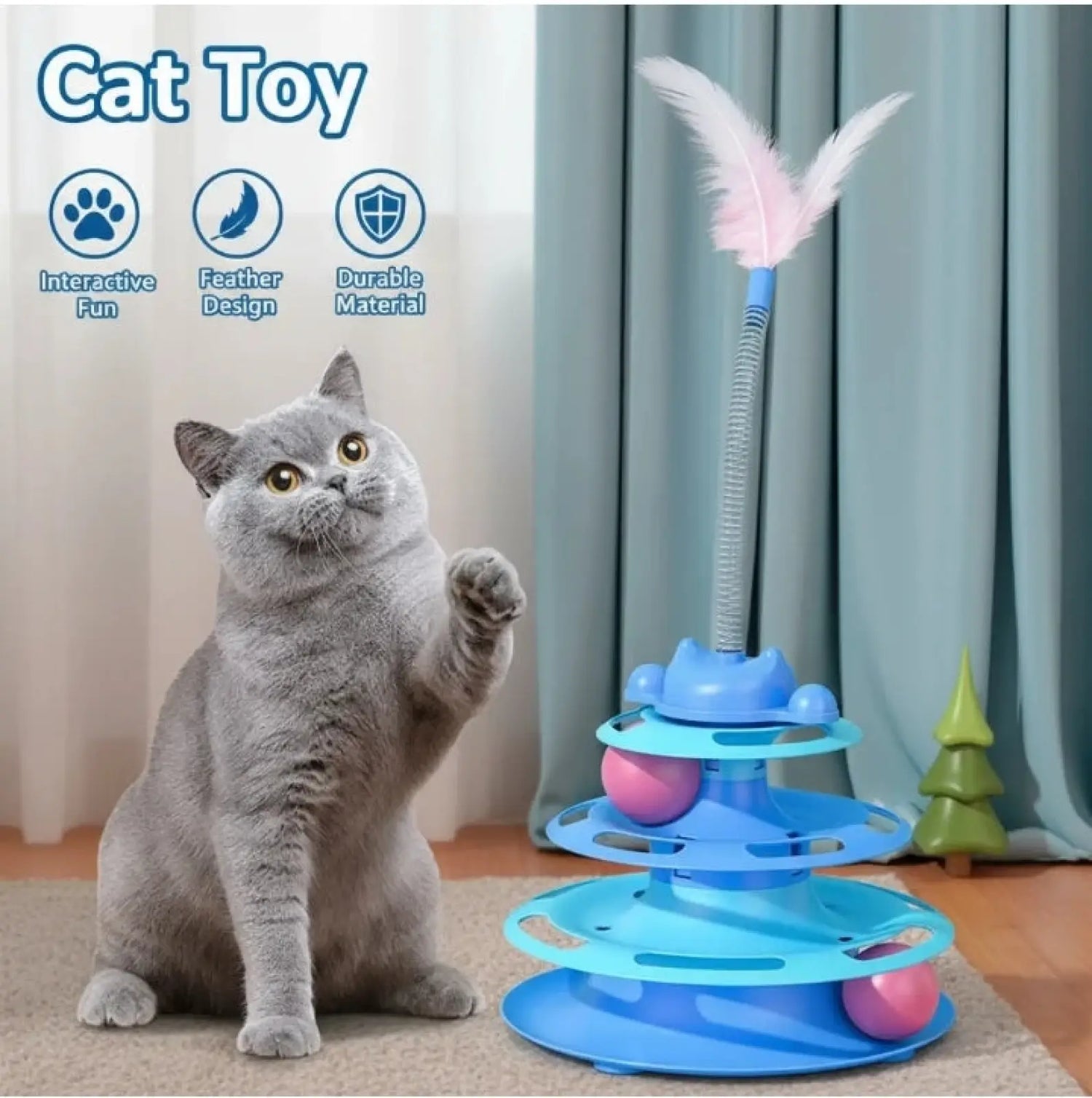 3 Level Cat Turntable Toy with Spring Feather