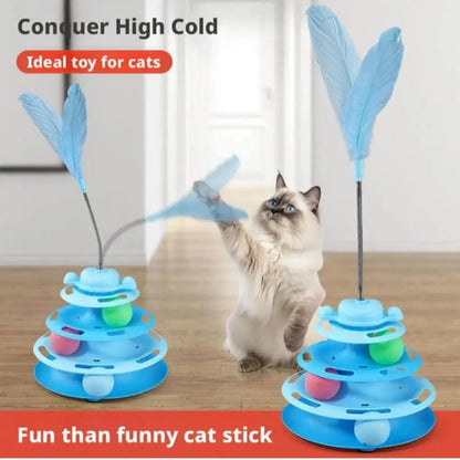 3 Level Cat Turntable Toy with Spring Feather