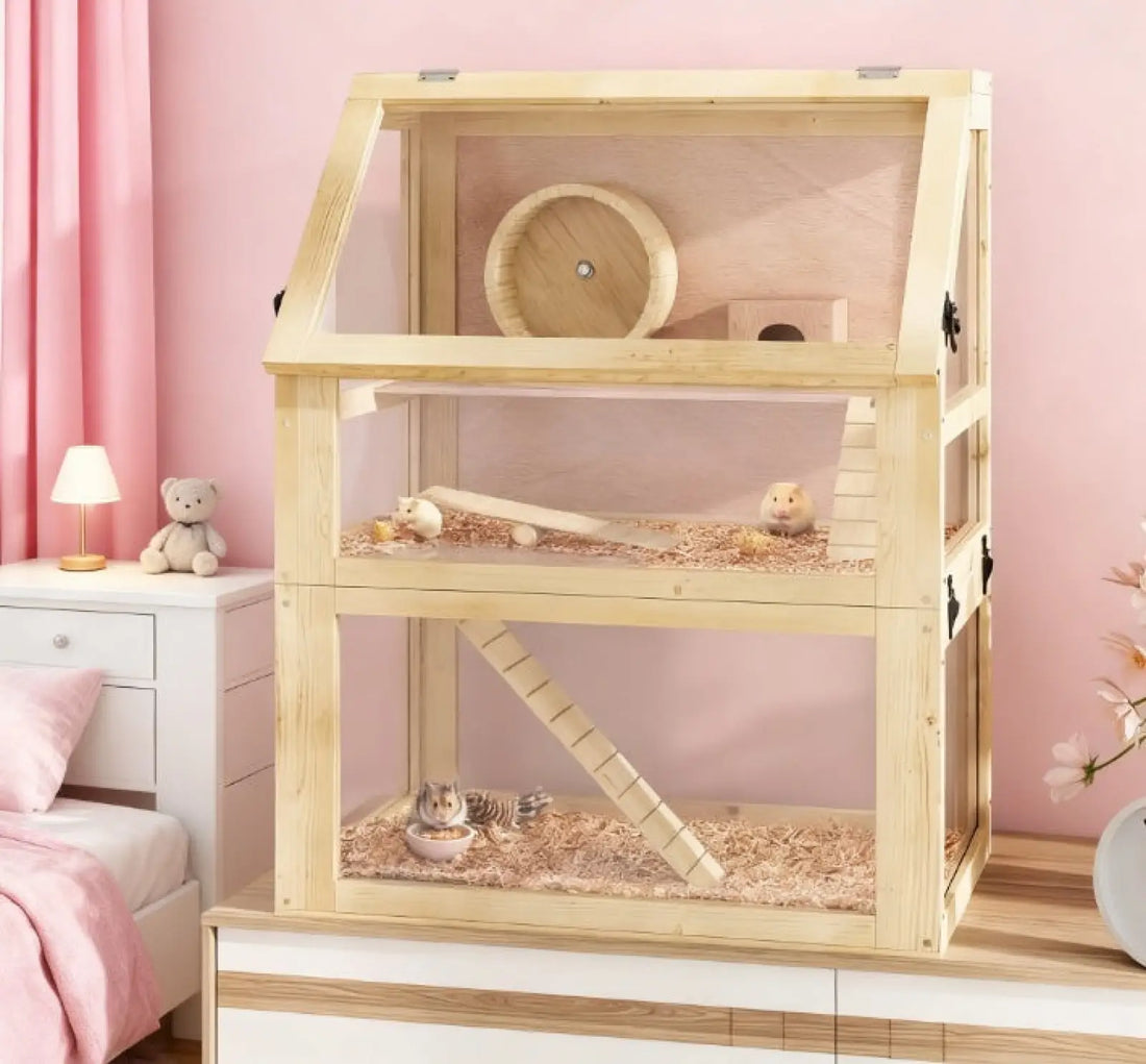 3 Tier Wooden Hamster Cage with Digging Base