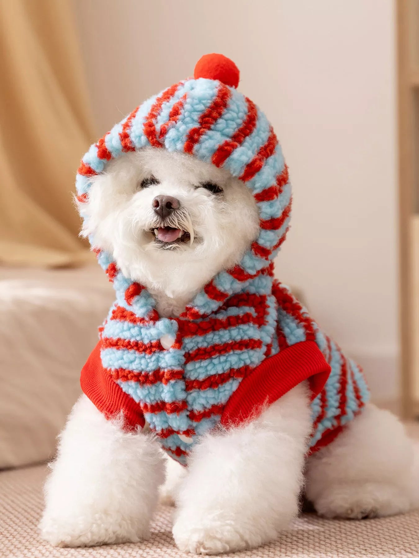 Striped Hooded Plush Pet Sweater