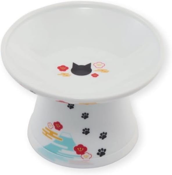 Necoichi Raised Cat Food Bowl – Ceramic Elevated Cat Bowl for Whisker &amp; Neck Fatigue, Dishwasher Microwave Safe – Non-Slip &amp; Anti Vomiting Ergonomic Design (Fuji, Extra Wide)