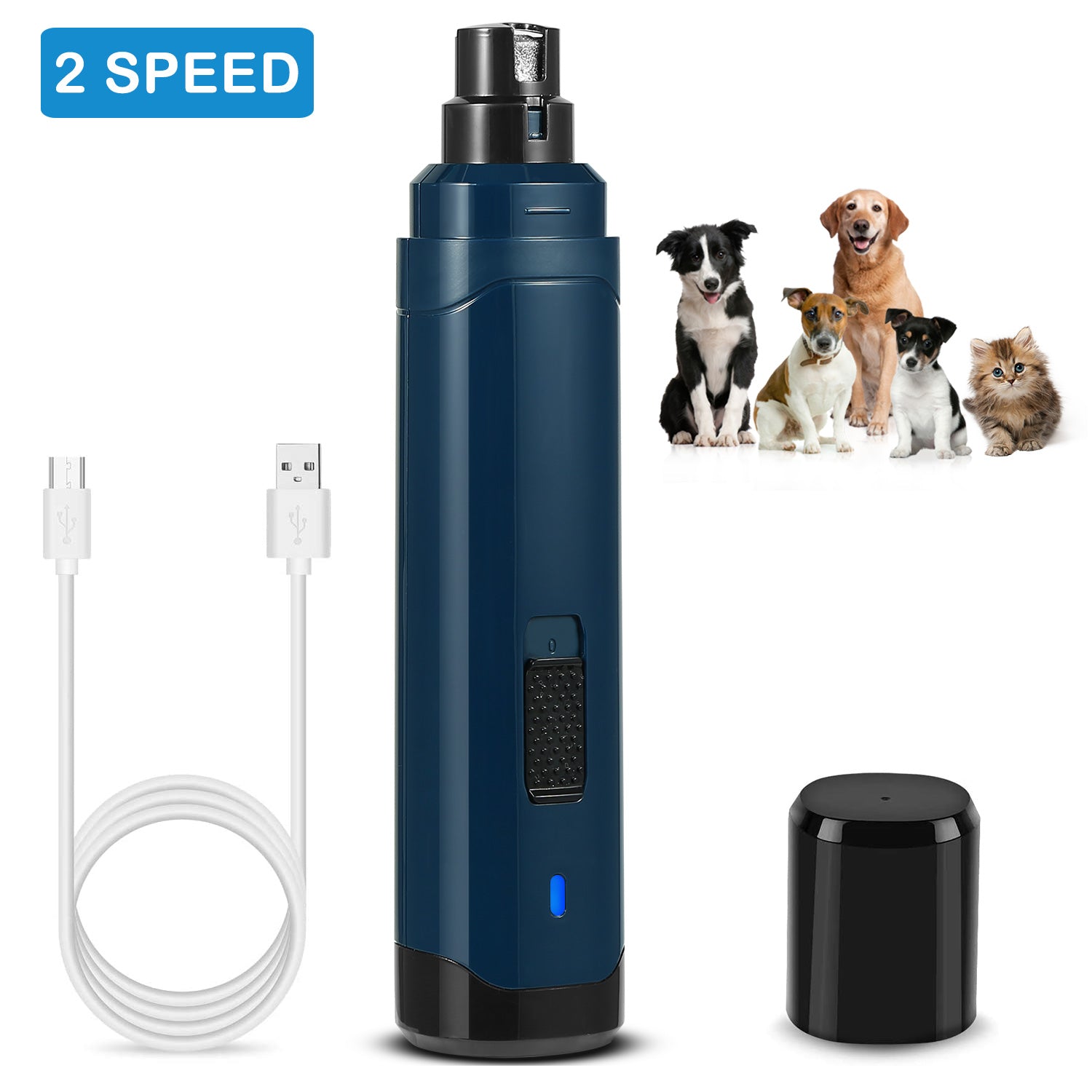 Dog Nail Grinder 2 Speeds Quiet USB Rechargeable Pet Nail Grinder Professional Pet Nail Trimmer Cordless Paws Grooming &amp; Smoothing Claw Care for Small