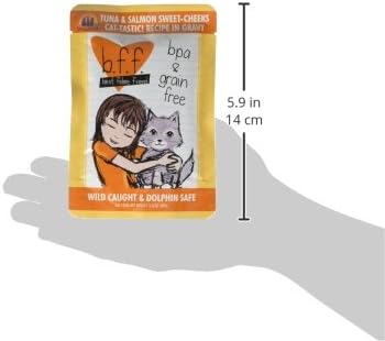 Weruva B.F.F. OMG - Best Feline Friend Oh My Gravy!, Tuna &amp; Salmon Sweet Cheeks with Tuna &amp; Salmon in Gravy Cat Food, 3oz Pouch (Pack of 12)