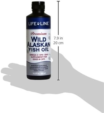 Life Line Pet Nutrition Wild Alaskan Fish Oil Omega-3 Supplement for Skin &amp; Coat – Supports Brain, Eye &amp; Heart Health in Dogs &amp; Cats, 16.5oz