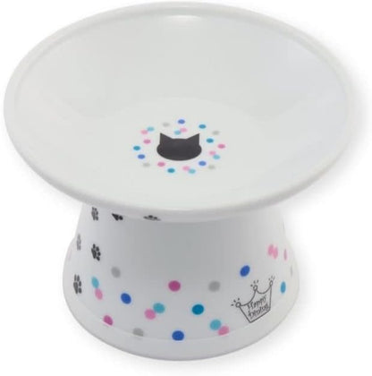 Necoichi Raised Cat Food Bowl – Ceramic Elevated Cat Bowl for Whisker &amp; Neck Fatigue, Dishwasher Microwave Safe – Non-Slip &amp; Anti Vomiting Ergonomic Design (Colorful Dots, Extra Wide)