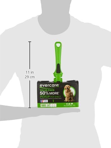 Evercare All Purpose Pet Hair Lint Roller with 2 Refills, 180 Total Sheets – Reusable Sticky Roller for Pet Hair, Cat &amp; Dog Hair Remover, Lint Remover, Pet Hair Remover for Furniture, Clothing &amp; Cars