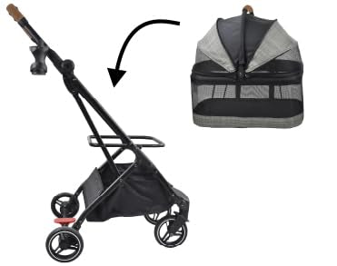 ROODO Fashion 3-in-1 Dog Cat Stroller with Detachable Carrier&amp;Car Seat Combo Best Lightweight Folding Portable All-Terrain Travel Pet Gear Puppy Doggie Kitty Stroller for up to 30 lbs(Grey Lattice)