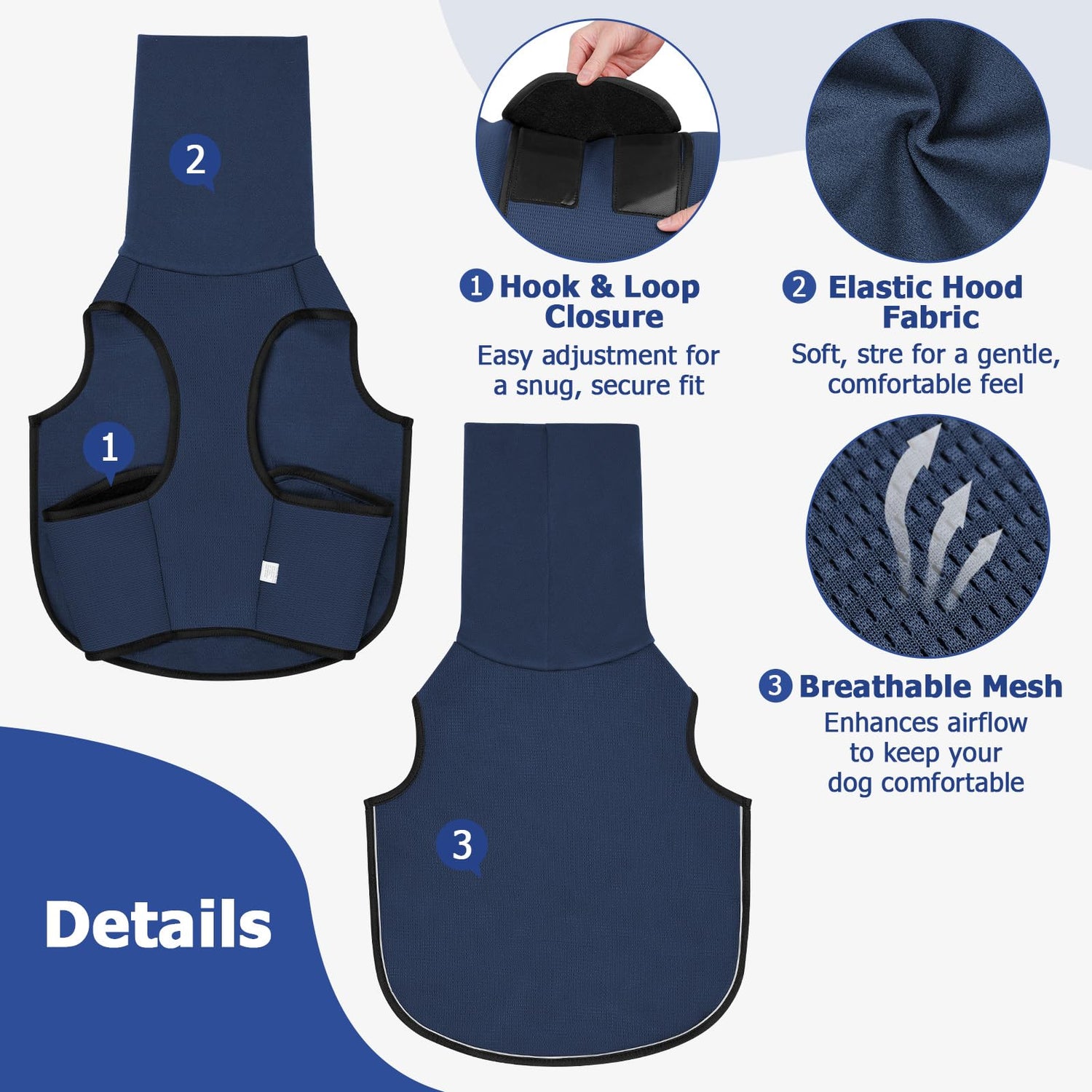 2-in-1 Dog Anxiety Vest With Hood, Soft Dog Calming Shirt With Stretchy Ear Head Cover For Stress Relief, Breathable Shirt Jacket For Thunderstorms, Separation &amp; Vet Visits