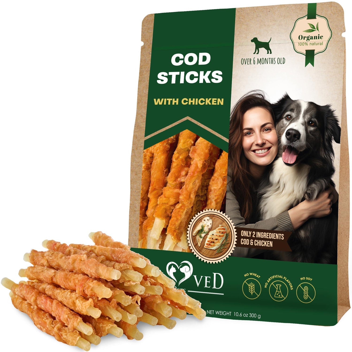 Cod Sticks Dog Treats Chicken-Wrapped Rawhide-Free &amp; Grain-Free Chews